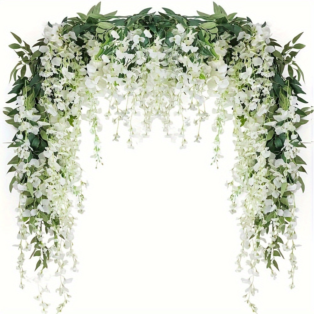 4pcs 28.8ft Long Artificial Wisteria Flowers Garland - Realistic Hanging Vine for Home Garden Outdoor Ceremony Wedding Arch Floral Decor - Spring Summer Seasonal Decoration for Indoor Outdoor Spaces