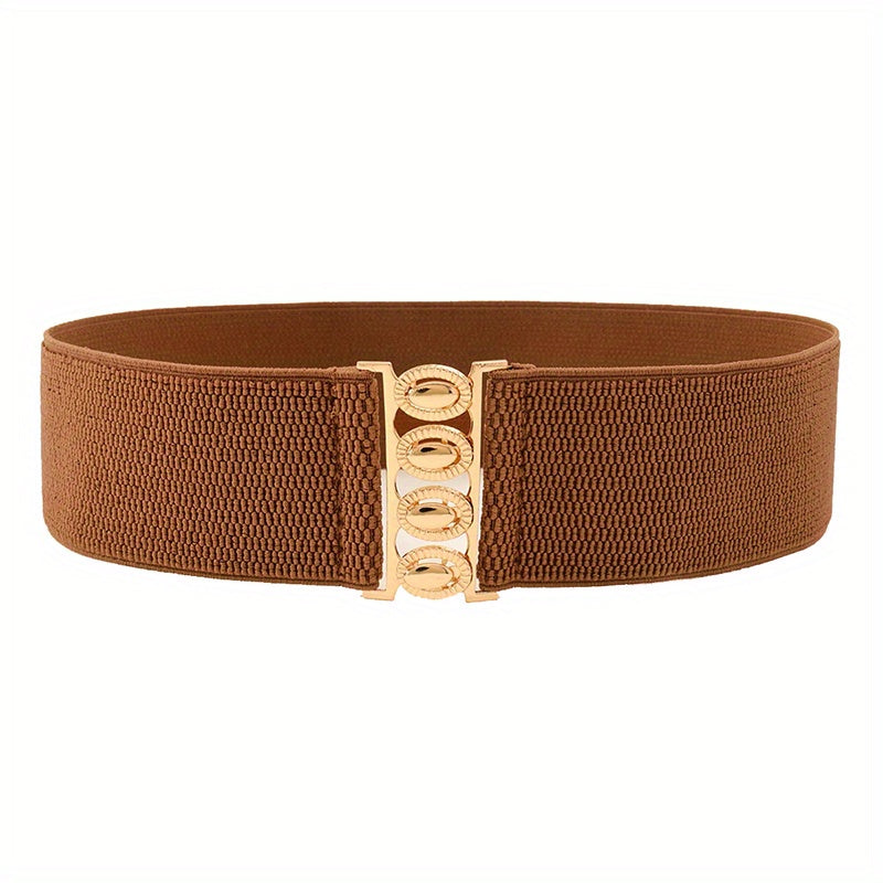 Golden Buckle Elastic Waist Belt For Women Wide Elastic Belt For Dress Coat For Women