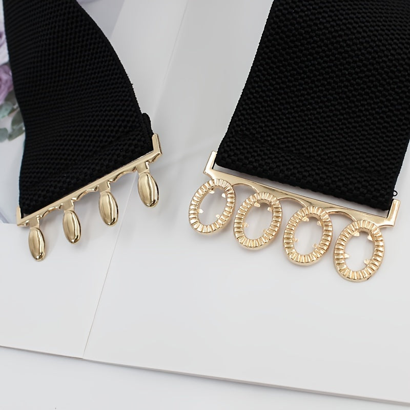 Golden Buckle Elastic Waist Belt For Women Wide Elastic Belt For Dress Coat For Women
