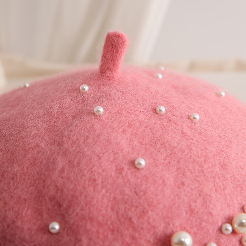 Faux Pearl Rhinestone Beret Winter Thermal Beret Outdoor Fashion Casual Style Hat For Women   Chinese New Year Presents Valentine's Gifts