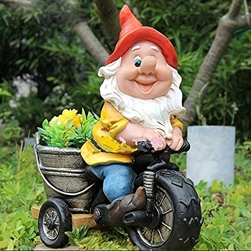 1pc Rustic Resin Gnome Statue on Bicycle, Easter Garden Decor, Outdoor Lawn Sculpture, No Power Needed, Dwarf Figurine for Home & Garden Decoration