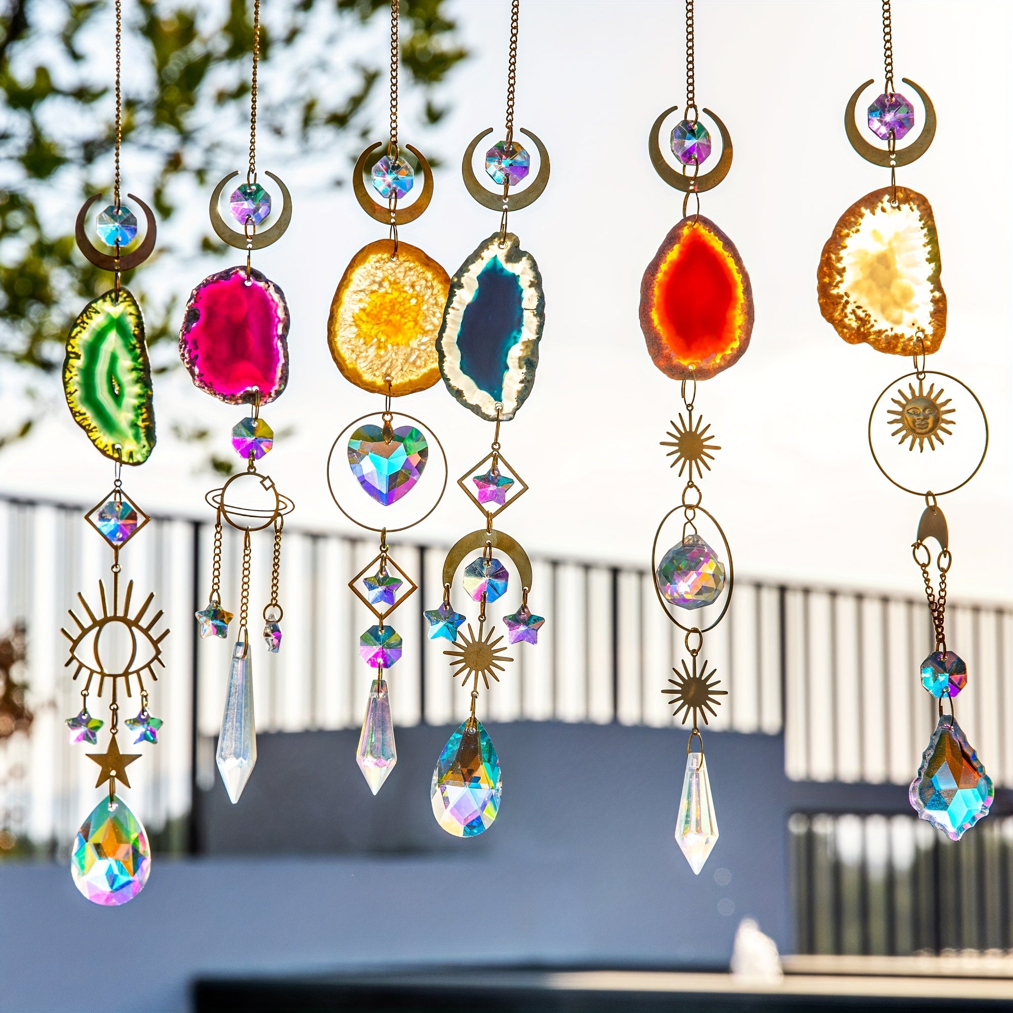 6pcs Crystal Suncatcher Sun Catchers Indoor Window Hanging Sun Catchers with Crystals Light Catcher with Prisms and Agate Slices for Indoor Outdoor Home Garden Wedding Decor