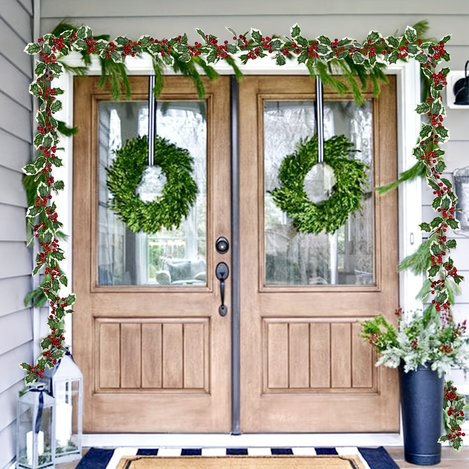 1pc Vibrant Red Berry Garland - Flexible Artificial Berry Decoration for Indoor Outdoor Home Fireplace, Winter Christmas Holiday New Year Decor, Door, Home, Garden, Outside, Office, Cafe Decor with Realistic Look and Easy Set