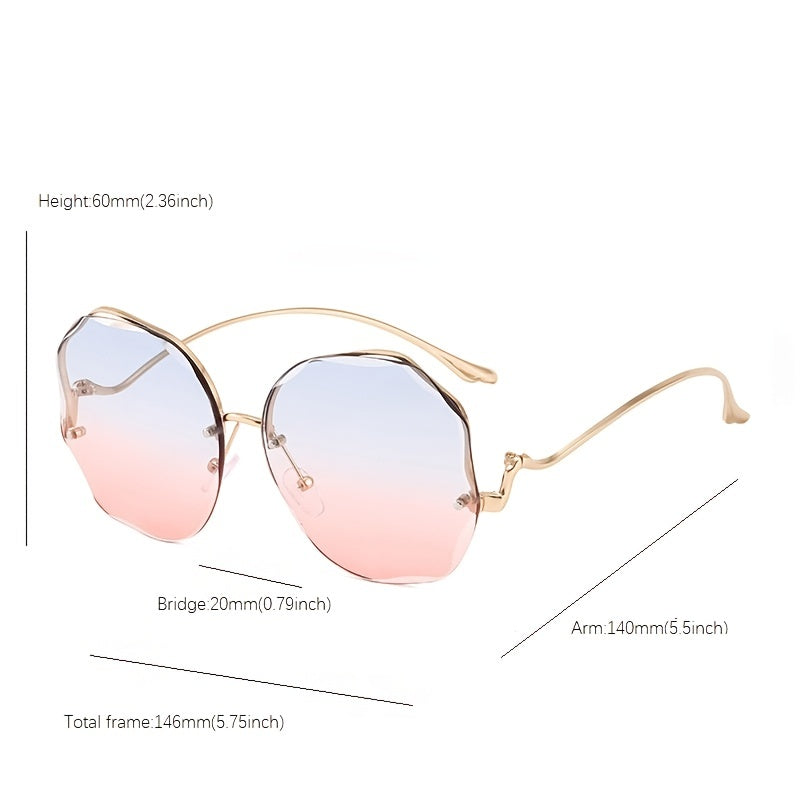 Irregular Round Women Designer Gradient Fashion  Female Rimless Metal Curved Temples fashion glasses