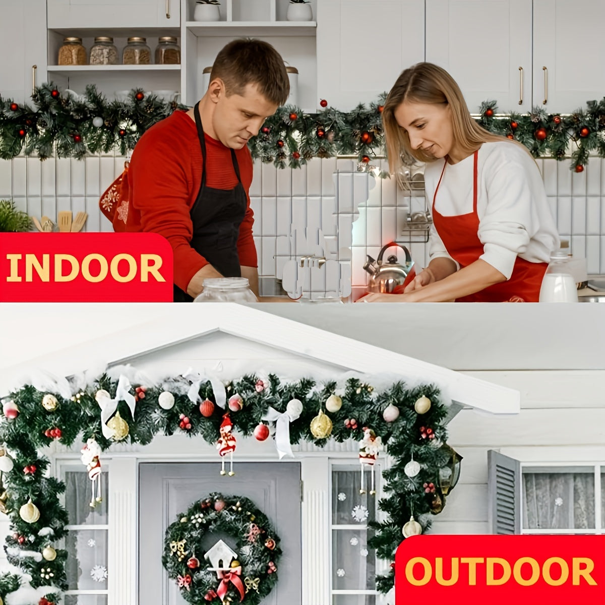 2pcs, 17ft Christmas Rattan Garland Decoration, Non-illuminated Artificial Garland For Outdoor Or Indoor Use, Premium Quality Soft Green Holiday Decoration For Home Garden, Wedding Party Decoration