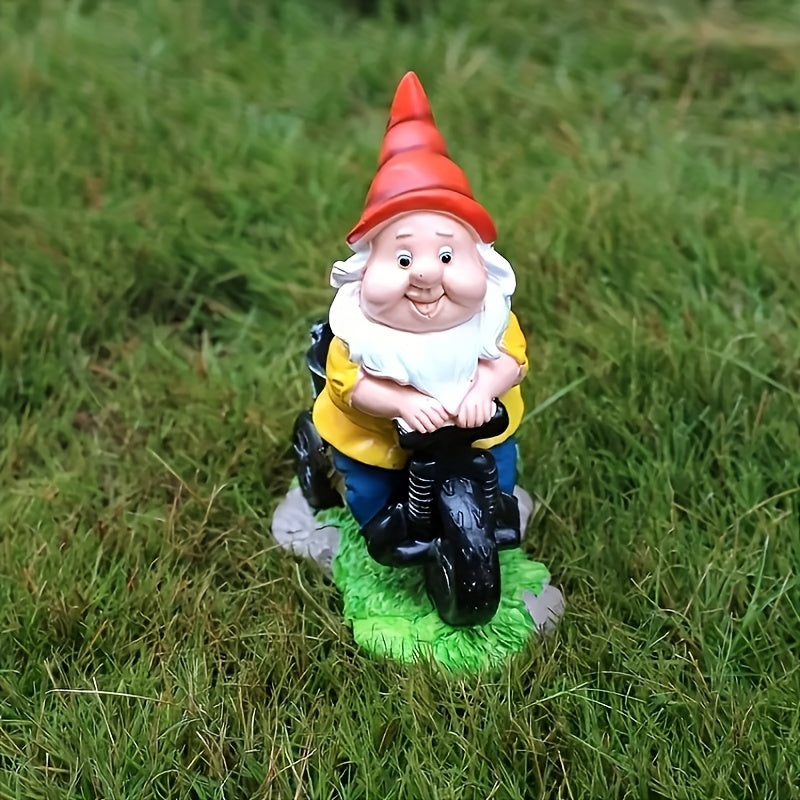 1pc Rustic Resin Gnome Statue on Bicycle, Easter Garden Decor, Outdoor Lawn Sculpture, No Power Needed, Dwarf Figurine for Home & Garden Decoration