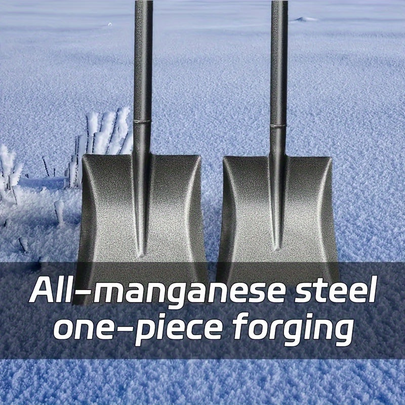 1pc Durable All-Manganese Steel Snow Shovel, Heavy-Duty Metal Ice Scraper for Driveway, Car Emergency, Home & Garden Use - Anti-Fall, Pressure Resistant, One-Piece Forging, Snow Removal Equipment | Functional Shovel | Heavydu