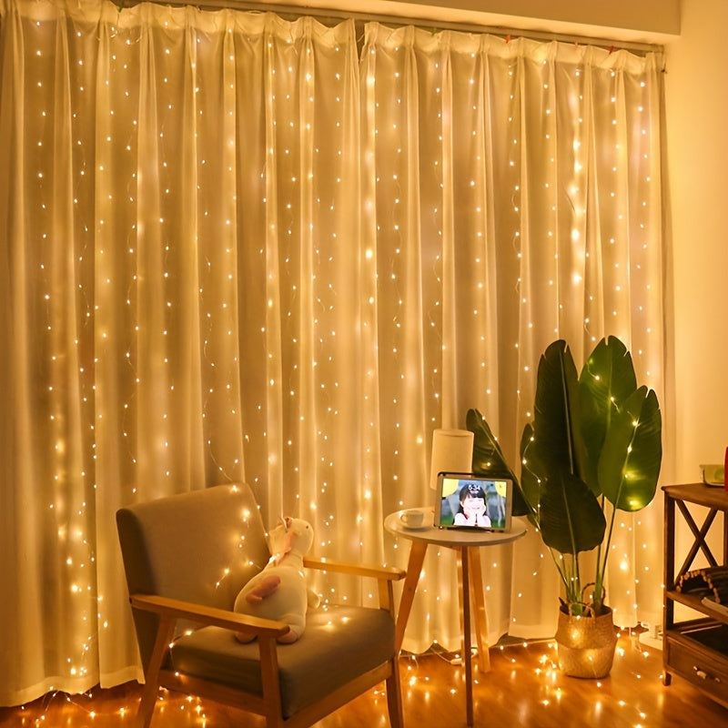 Curtain String Lights, 8 Modes Fairy Copper Light With Remote, USB Powered For New Year Christmas Bedroom Party, Wedding Home Garden Wall Decorations