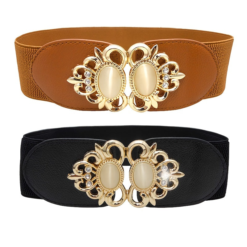 Elastic Wide Waist Cover Belt Rhinestone Waist Belt Hook Buckle Wrap Cinch Corset Wide Belt For Women For Dress