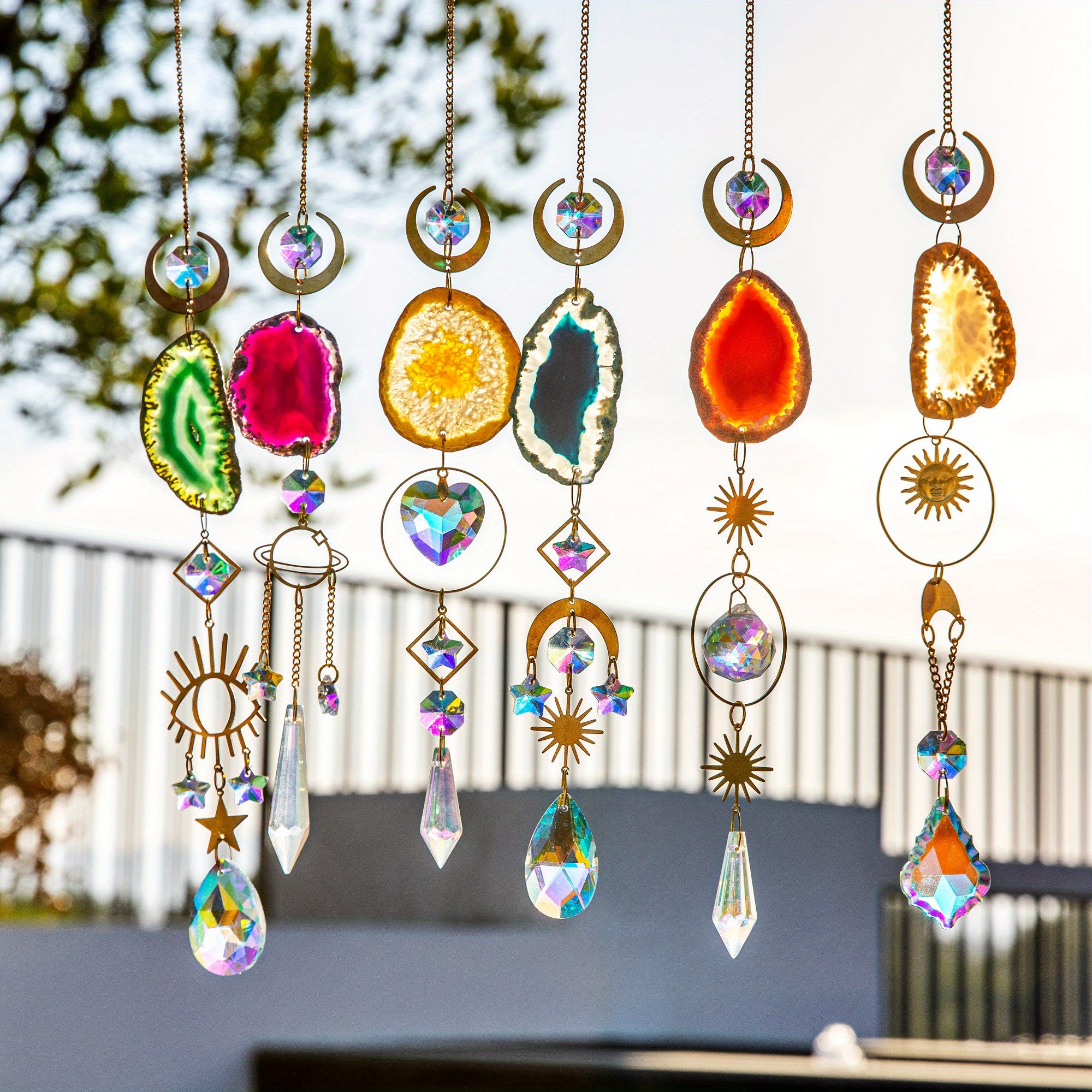 6pcs Crystal Suncatcher Sun Catchers Indoor Window Hanging Sun Catchers with Crystals Light Catcher with Prisms and Agate Slices for Indoor Outdoor Home Garden Wedding Decor