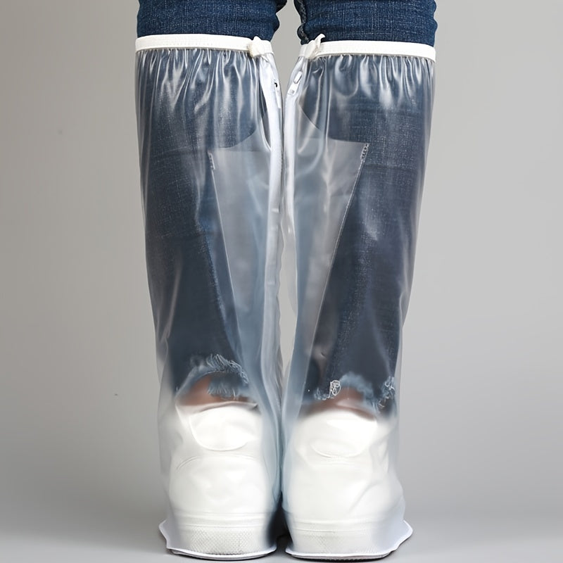 Casual Plastic Shoe Covers, Waterproof, High-Tube, Solid Color, with Reinforced Ring and Thickened Sole, for Men and Women, Outdoor Travel