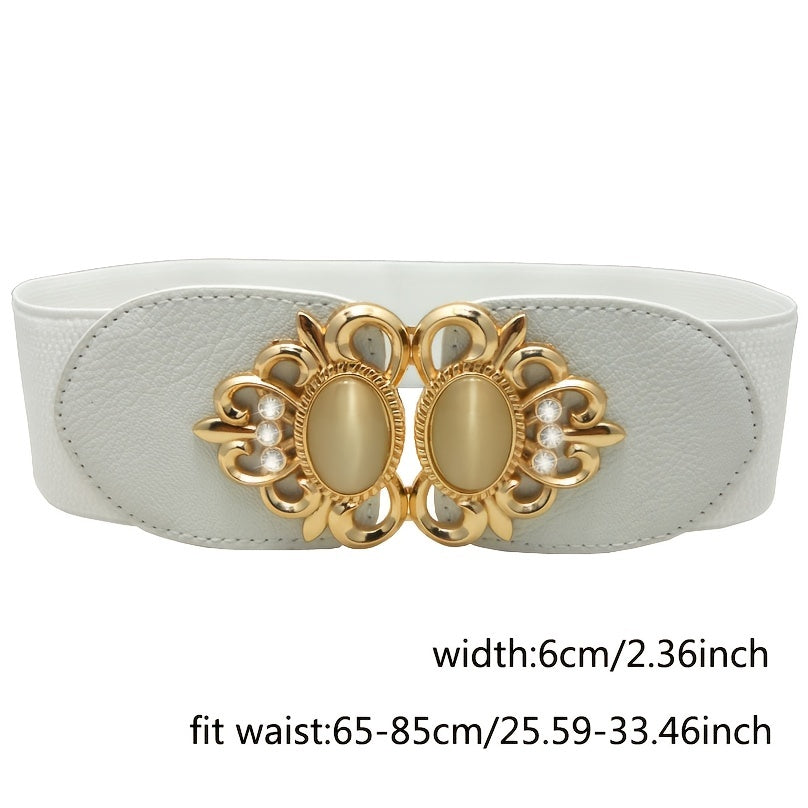 Elastic Wide Waist Cover Belt Rhinestone Waist Belt Hook Buckle Wrap Cinch Corset Wide Belt For Women For Dress