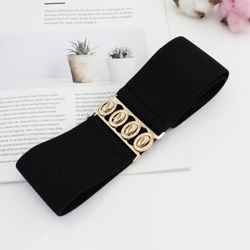 Golden Buckle Elastic Waist Belt For Women Wide Elastic Belt For Dress Coat For Women