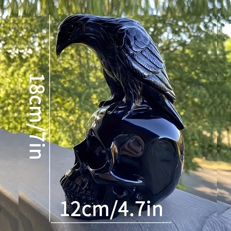 Raven on Skull Figurine - Resin Crow Sculpture, Halloween Decor, Goth Statue for Home & Garden, Theme: Halloween, Indoor & Outdoor Use, No Electricity Required