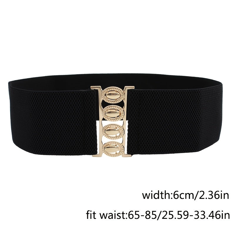 Golden Buckle Elastic Waist Belt For Women Wide Elastic Belt For Dress Coat For Women