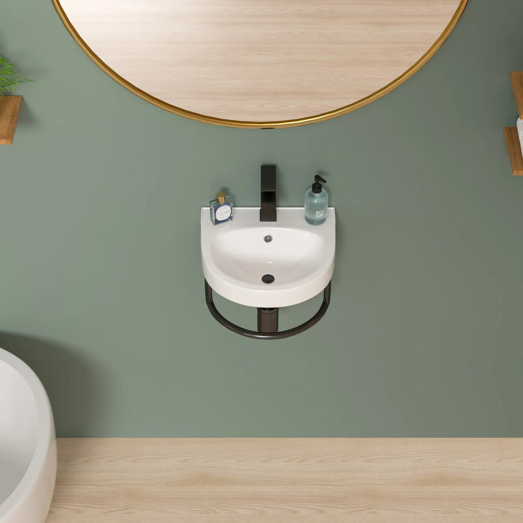 Free Shipping  USA Stock White Ceramic Wash Basin Wall Hung Art Basin Modern Bathroom Sinks Wall Mount Hand Washing Bowl