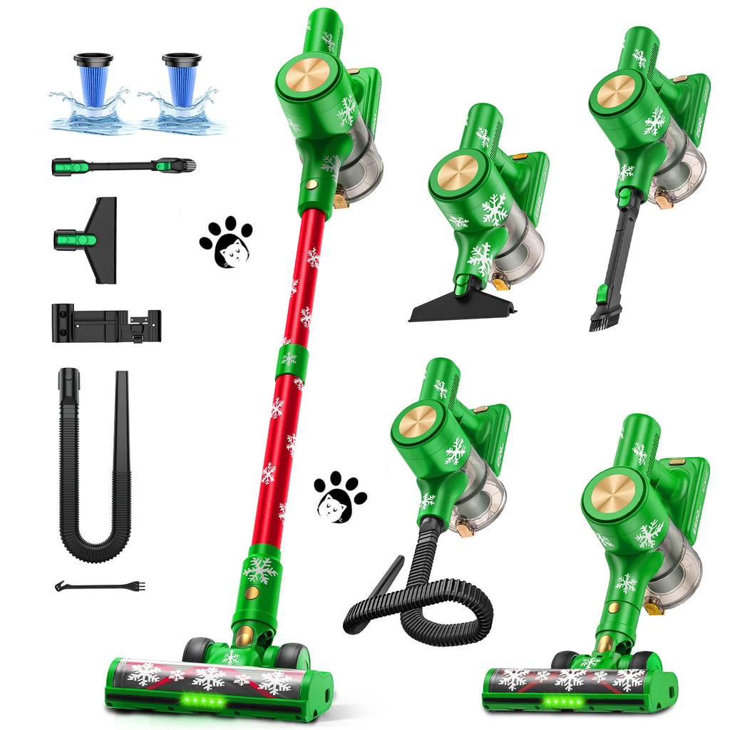 Christmas Cordless Stick Vacuum Cleaner Powerful Suction Self-Standing Household Hotel Car Pet Hair Carpet Cleaning Dry HEPA