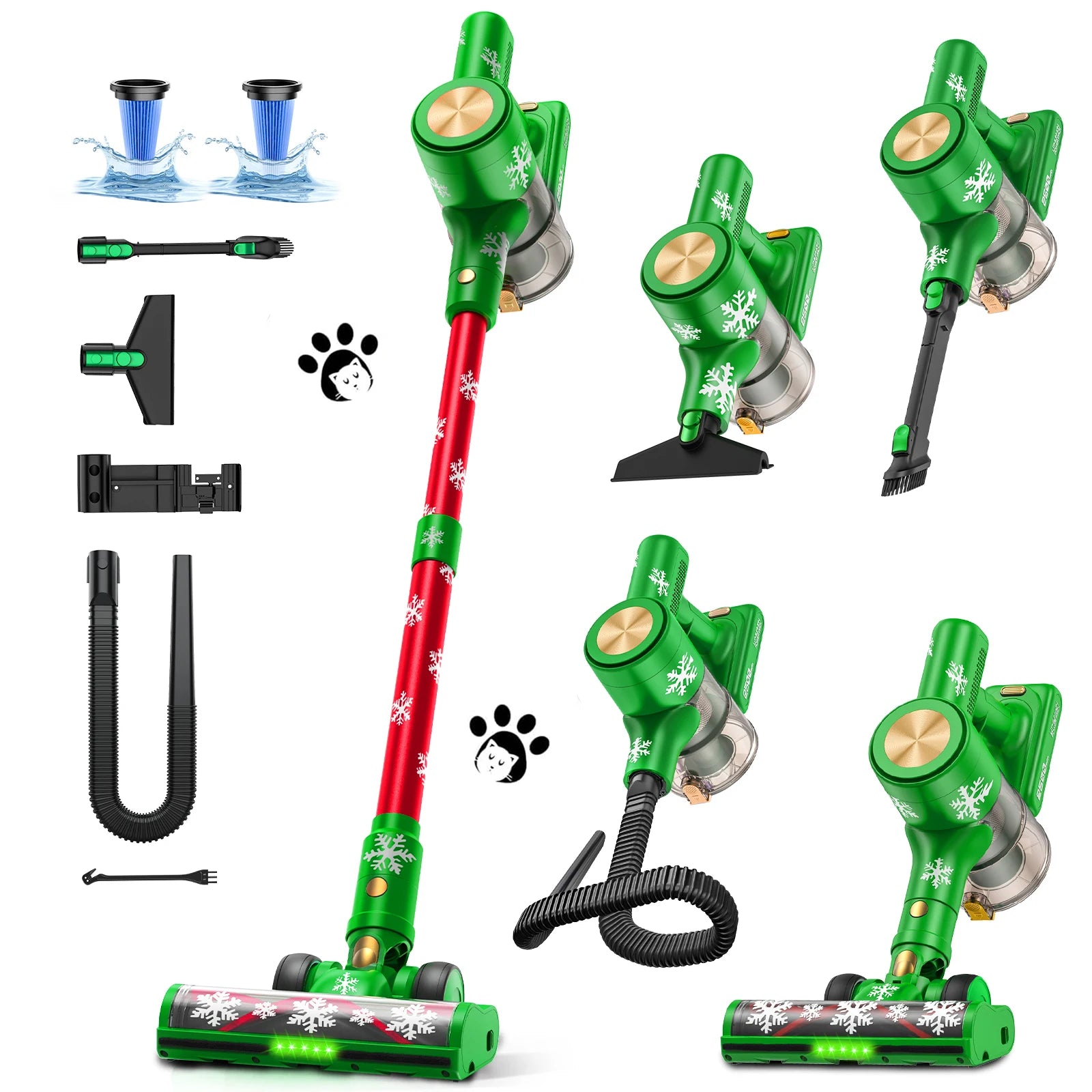 Christmas Cordless Stick Vacuum Cleaner Powerful Suction Self-Standing Household Hotel Car Pet Hair Carpet Cleaning Dry HEPA