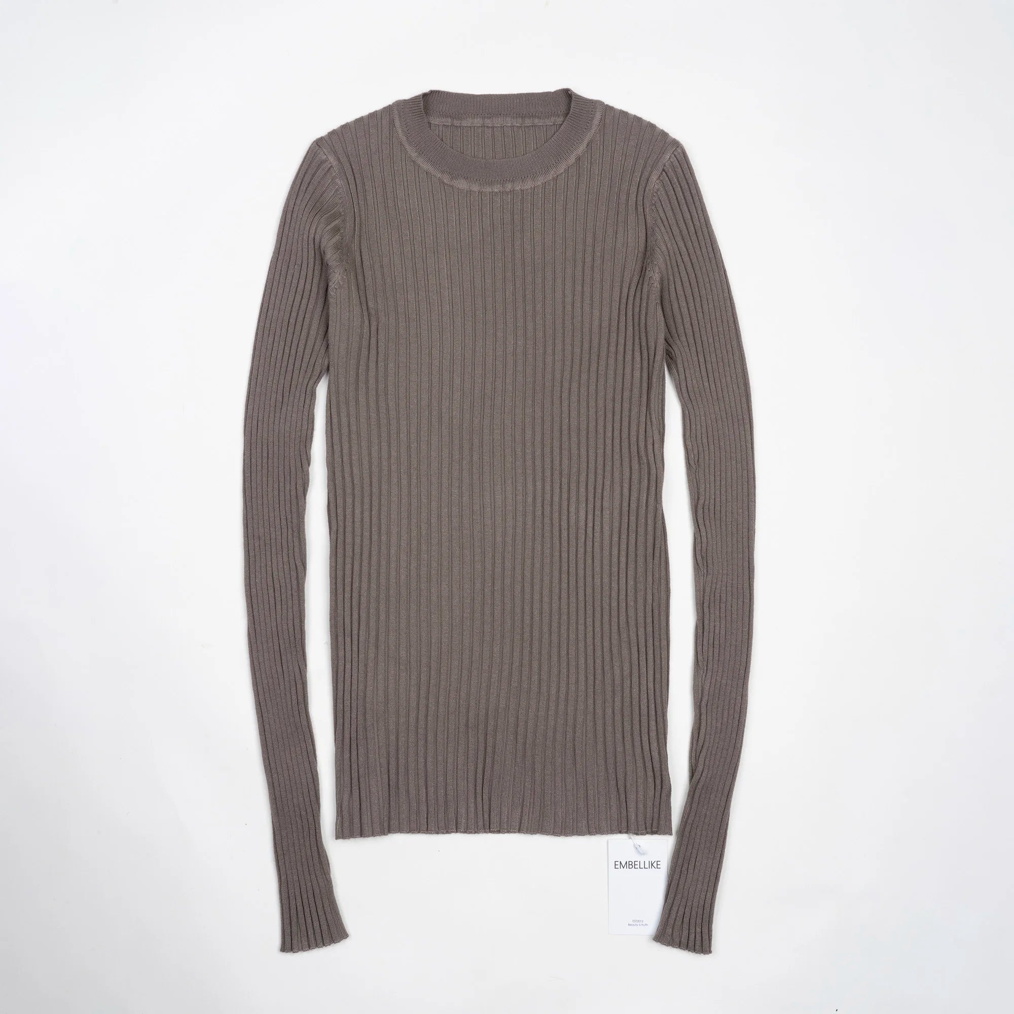 Women Sweater Pullover Basic Crew Neck Ribbed Tops Solid Knitted Jumper With Thumb Hole