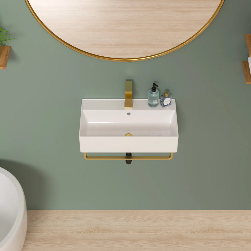 US Stock Free Shipping White Ceramic Wash Basin 21*12 Inch Wall Mounted Art Basin with  Faucet Wall Hang Bathroom Sink