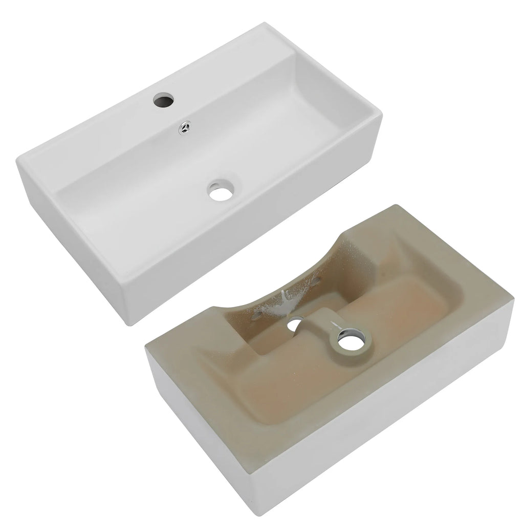 US Stock Free Shipping White Ceramic Wash Basin 21*12 Inch Wall Mounted Art Basin with  Faucet Wall Hang Bathroom Sink