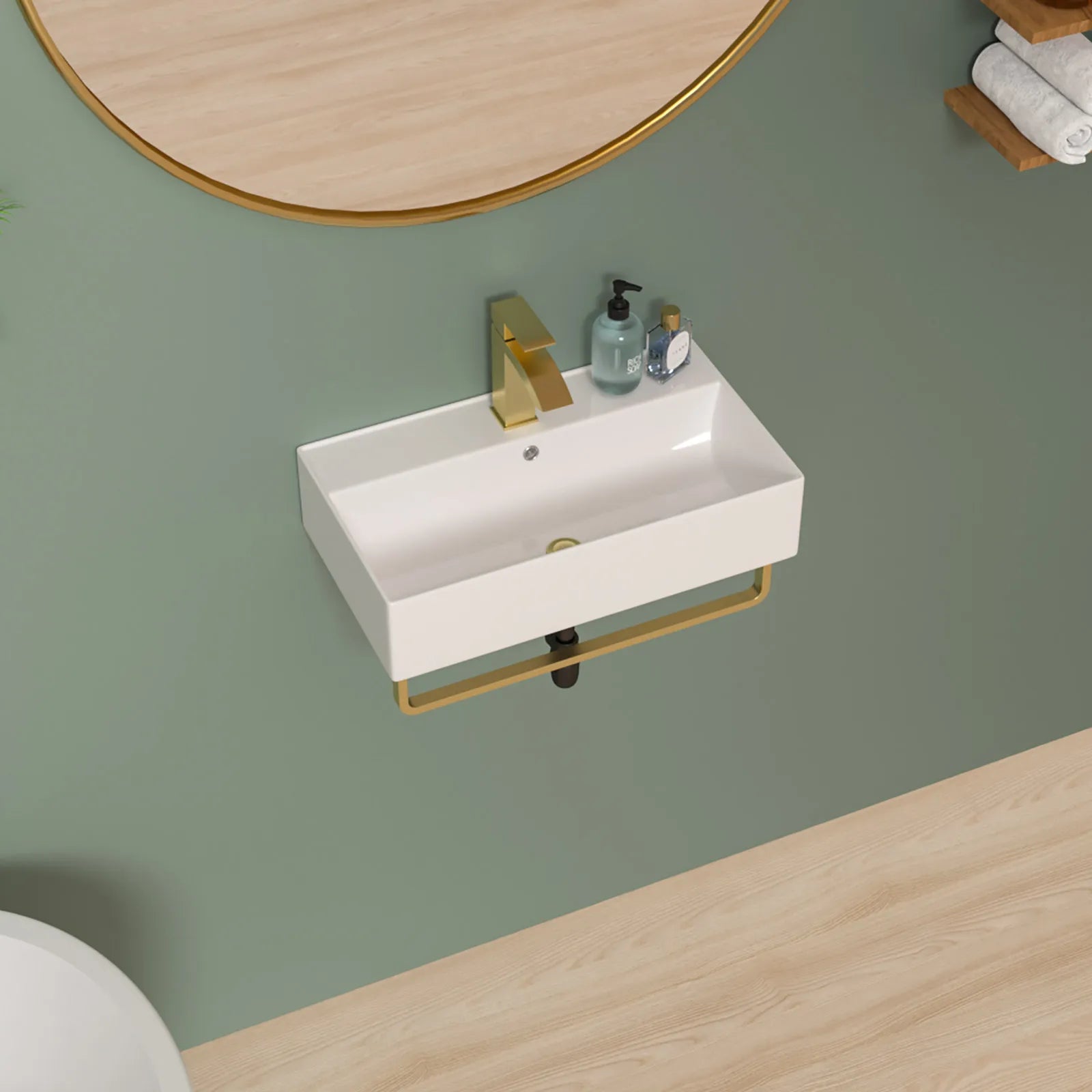 US Stock Free Shipping White Ceramic Wash Basin 21*12 Inch Wall Mounted Art Basin with  Faucet Wall Hang Bathroom Sink