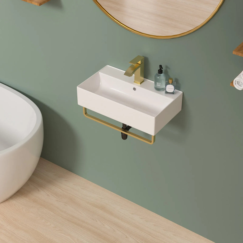 US Stock Free Shipping White Ceramic Wash Basin 21*12 Inch Wall Mounted Art Basin with  Faucet Wall Hang Bathroom Sink