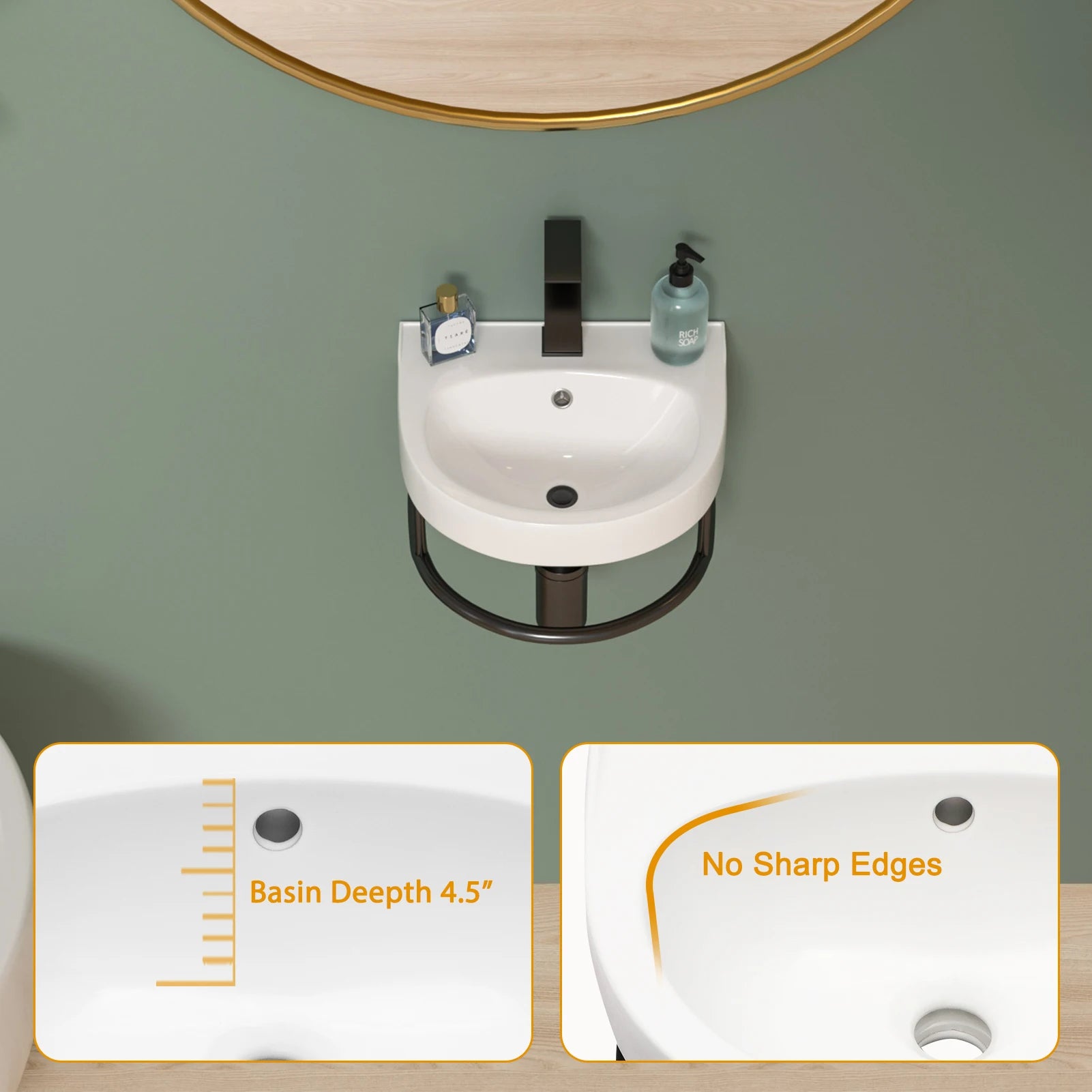 Free Shipping  USA Stock White Ceramic Wash Basin Wall Hung Art Basin Modern Bathroom Sinks Wall Mount Hand Washing Bowl