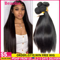 Beaufox Brazilian Hair Weave Bundles Straight Human Hair Bundles Extension Natural/Jet Black Remy 1/3/4 Pc Hair Bundles 8-30 In