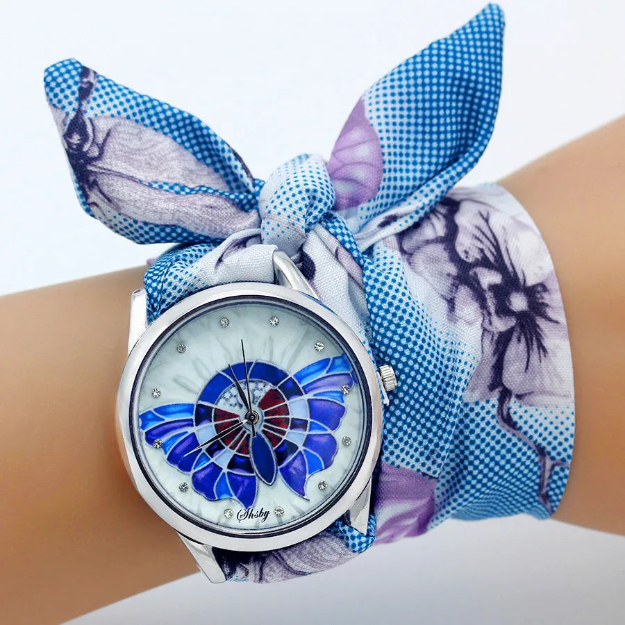 Shsby Brand Unique Ladies Flower Cloth Wristwatch Fashion Women Dress Watch High Quality Fabric Watch Sweet Girls Bracelet Watch