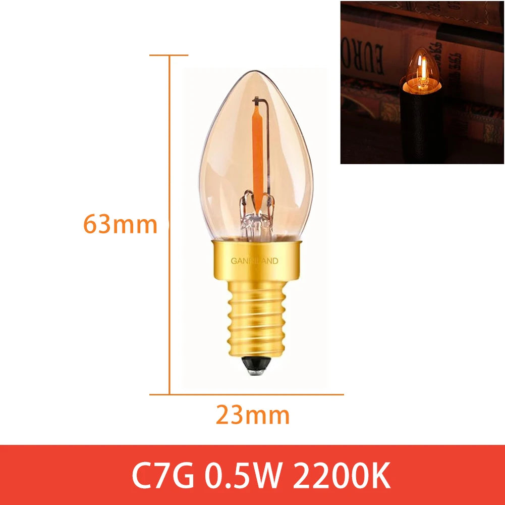 Ganriland Edison Led Candle E12 Light Bulb E14 Effect Dimmable Bulb C7 0.5W T22G 1W Home For Decor Lighting Ampoule Candle Bulb