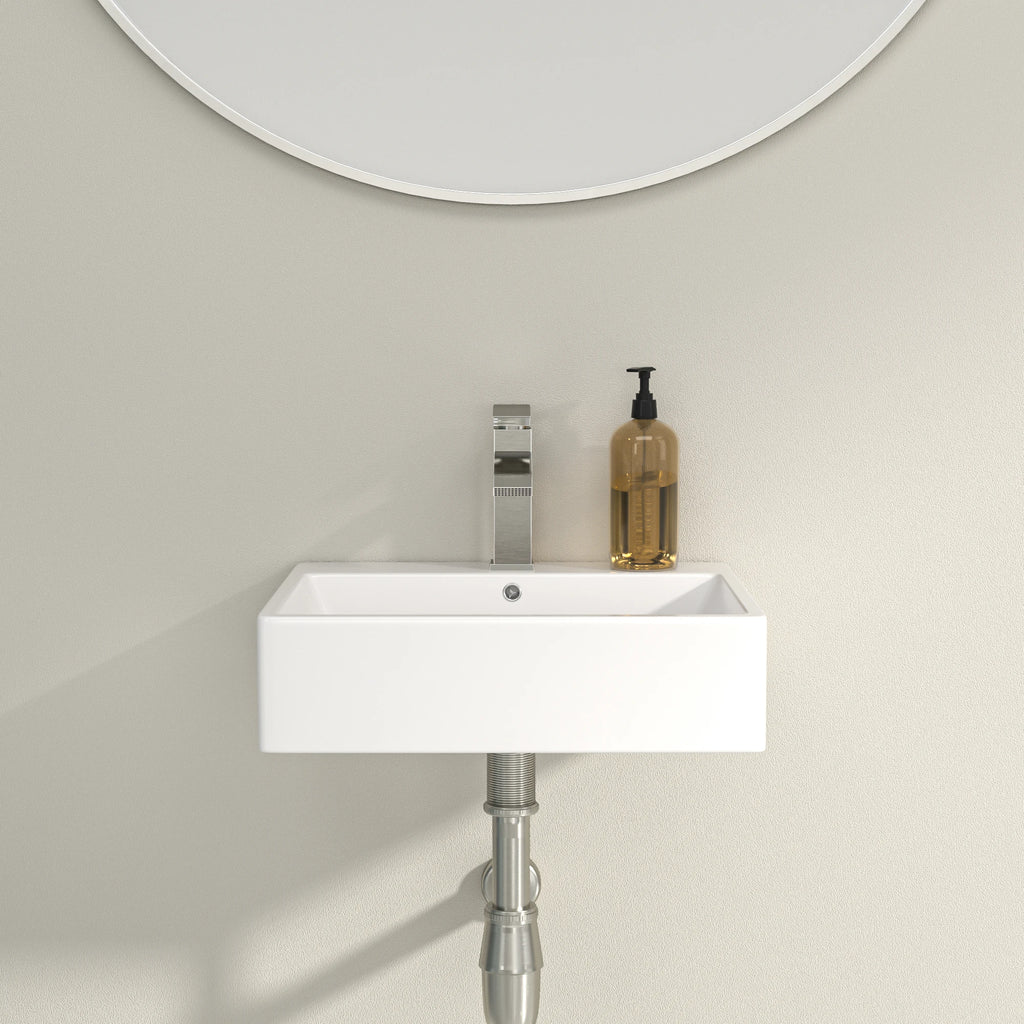 Free Shipping White Ceramic Wash Basin 20 Inch Wall Hung Basin Modern Bathroom Sinks Wall Mounted Hand Washing Basin