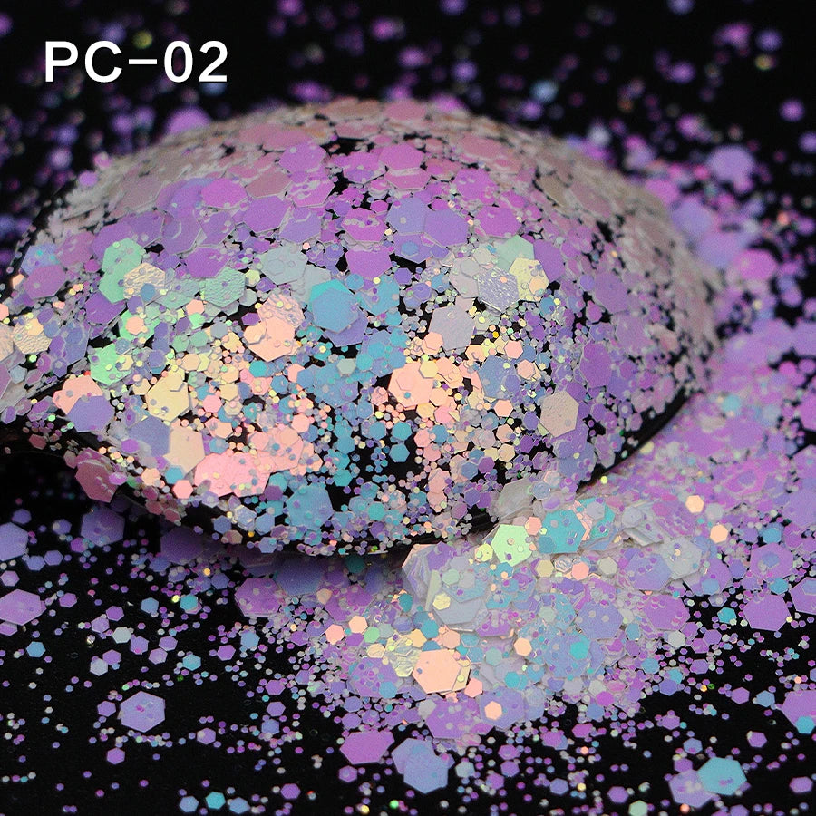 Bulk Iridescent White Pink Chunky White Opal Glitter Hexagon Shape 1kg Minimum Order for Tumbler Making Nails Resin Crafts