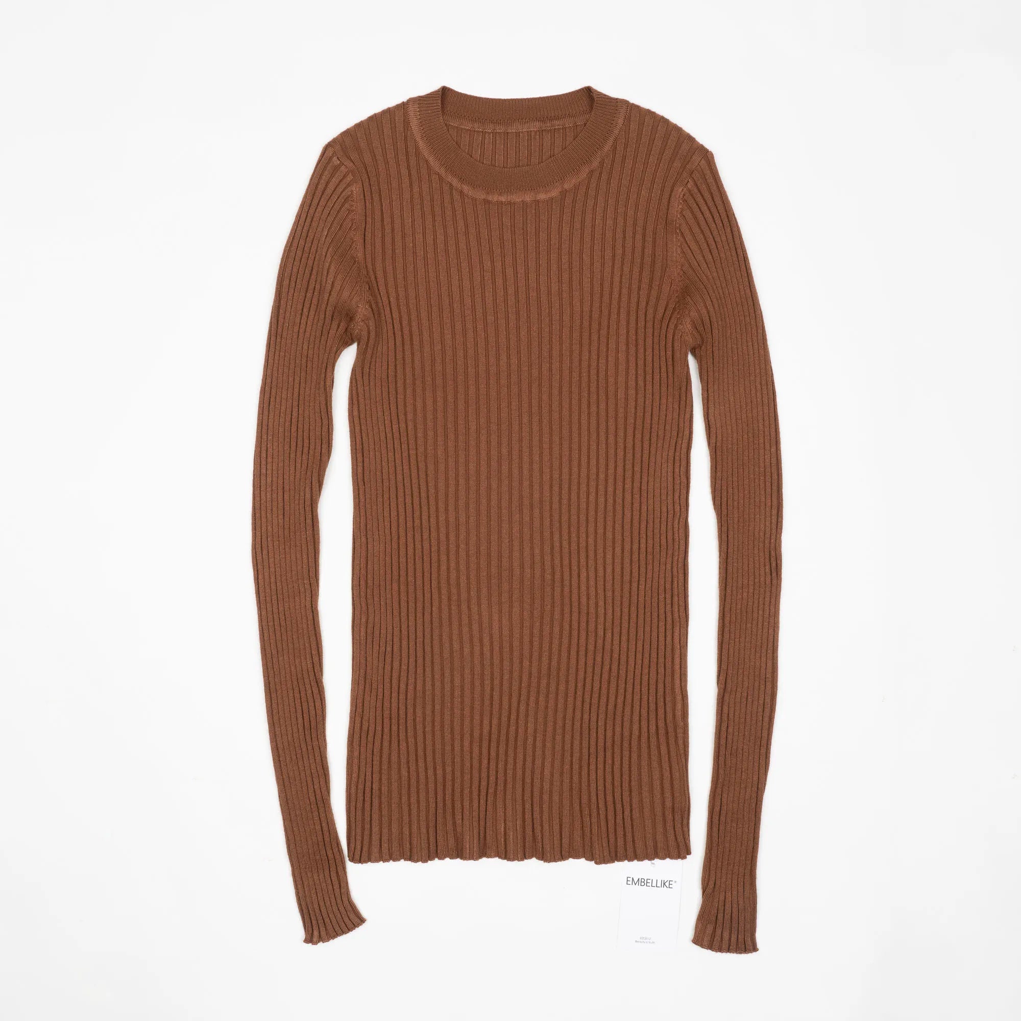 Women Sweater Pullover Basic Crew Neck Ribbed Tops Solid Knitted Jumper With Thumb Hole
