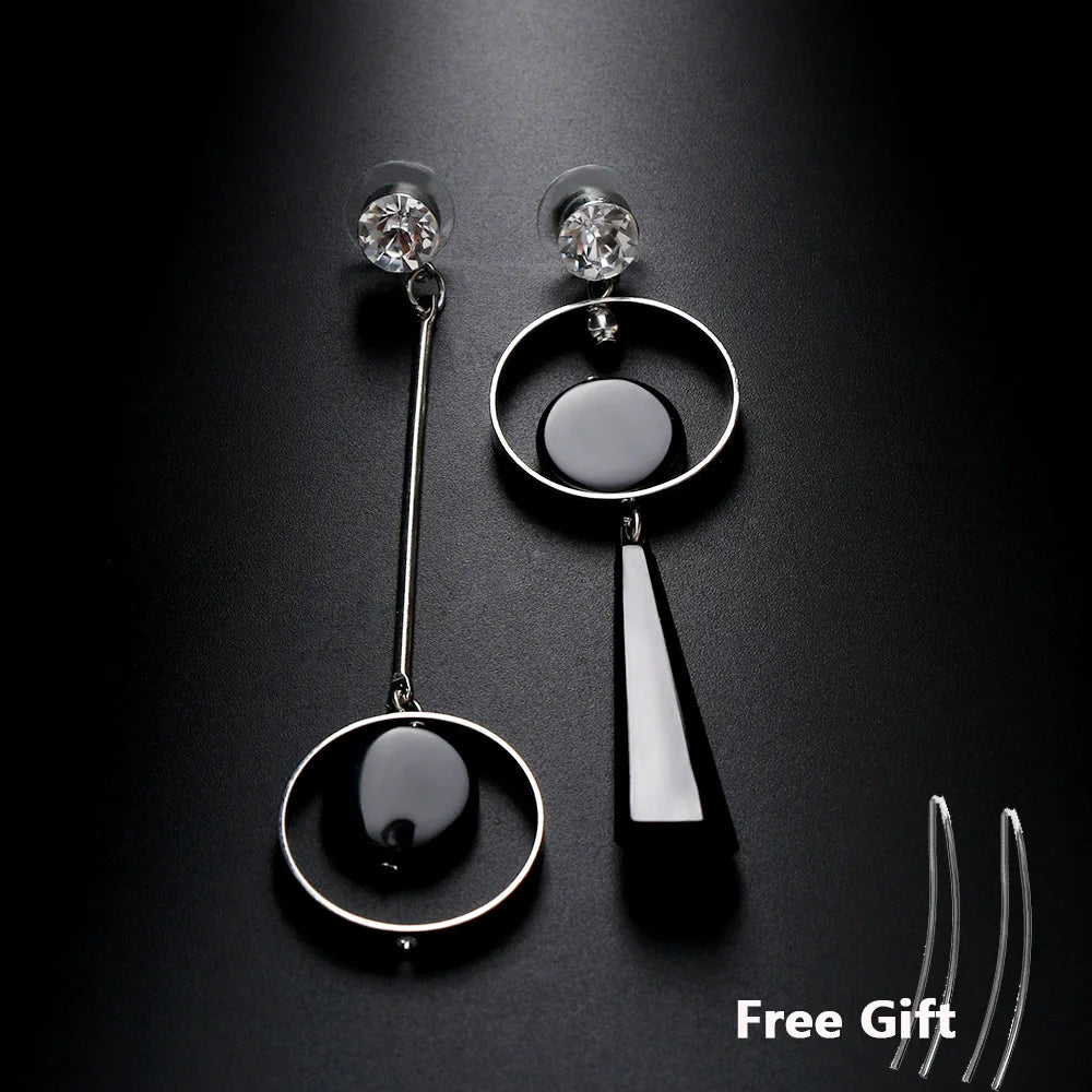 1 Pair Special Women Asymmetry Rhinestone Long Earrings Black Acrylic Pendant Drop Dangle Earrings Jewelry Nice Gift  GIFT