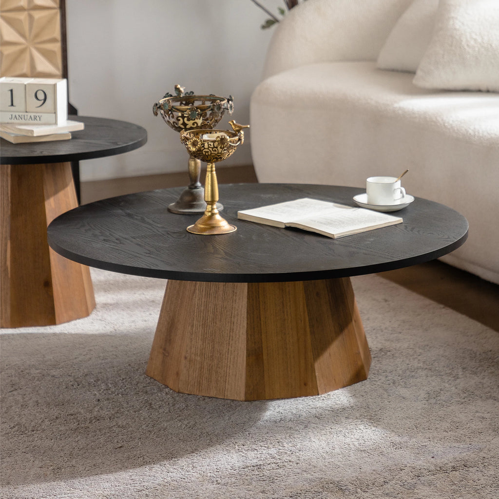 Modern Round Coffee Table Sturdy Pedestal Wooden Tea Table Side Table for Living Room Easy to Assemble