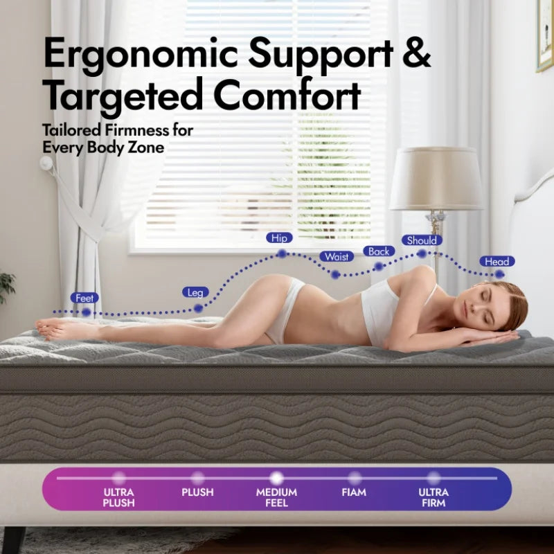 12in Mattresses in a Box, Mattress Queen Size, Pocket Spring&Memory Foam, Motion Isolation Medium Firm Mattress