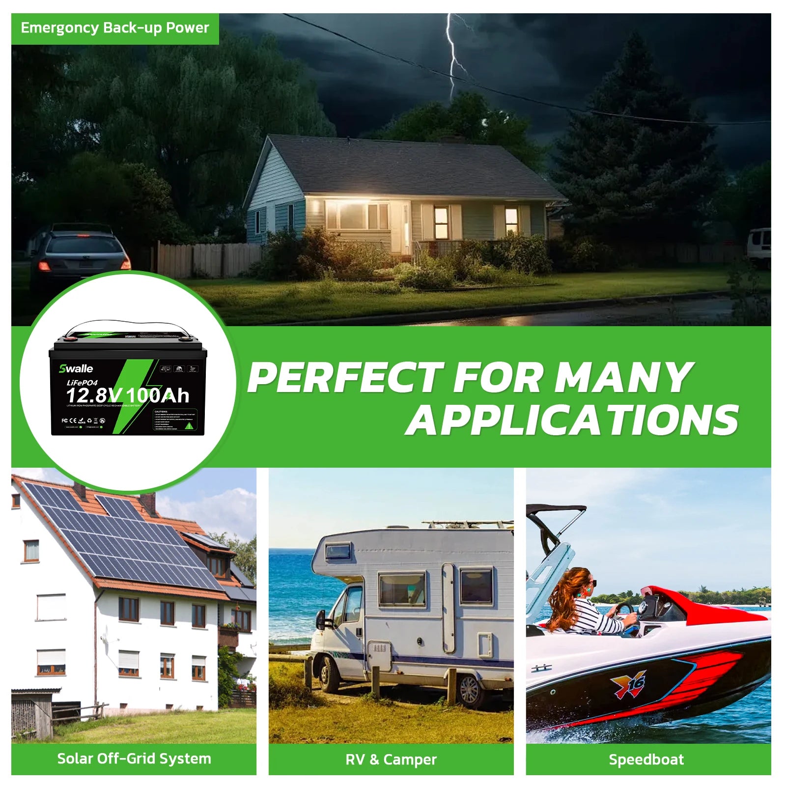 Swalle Free Shipping 12.8V 12V 50Ah 100Ah 200Ah 300Ah Battery Pack Lifepo4 Solar System RV ElectricCar Scooter Motorcycle Boat