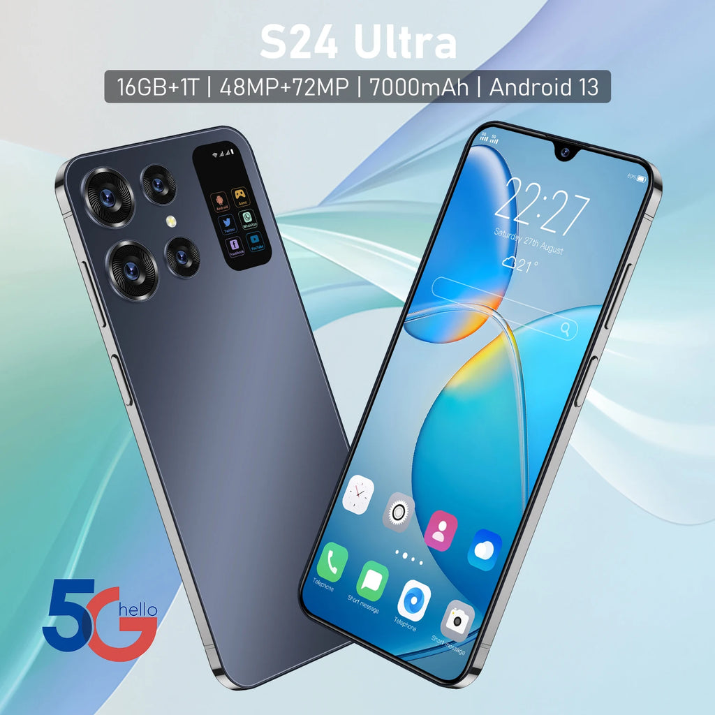 S24 Ultra Phone 7.0 Inch Android Smart Mobile Phone with 48MP+108MP Face Unlock and Full Display 16GB+512GB Free Shipping