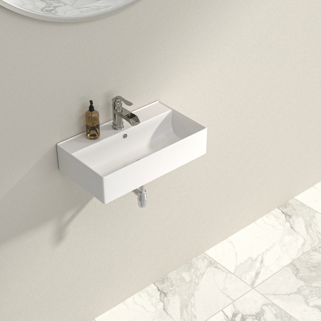 USA Stock Free Shipping White Ceramic Wash Basin 21 Inch Wall Hung Art Basin Modern Bathroom Sinks Wall Mount Hand Washing Bowl