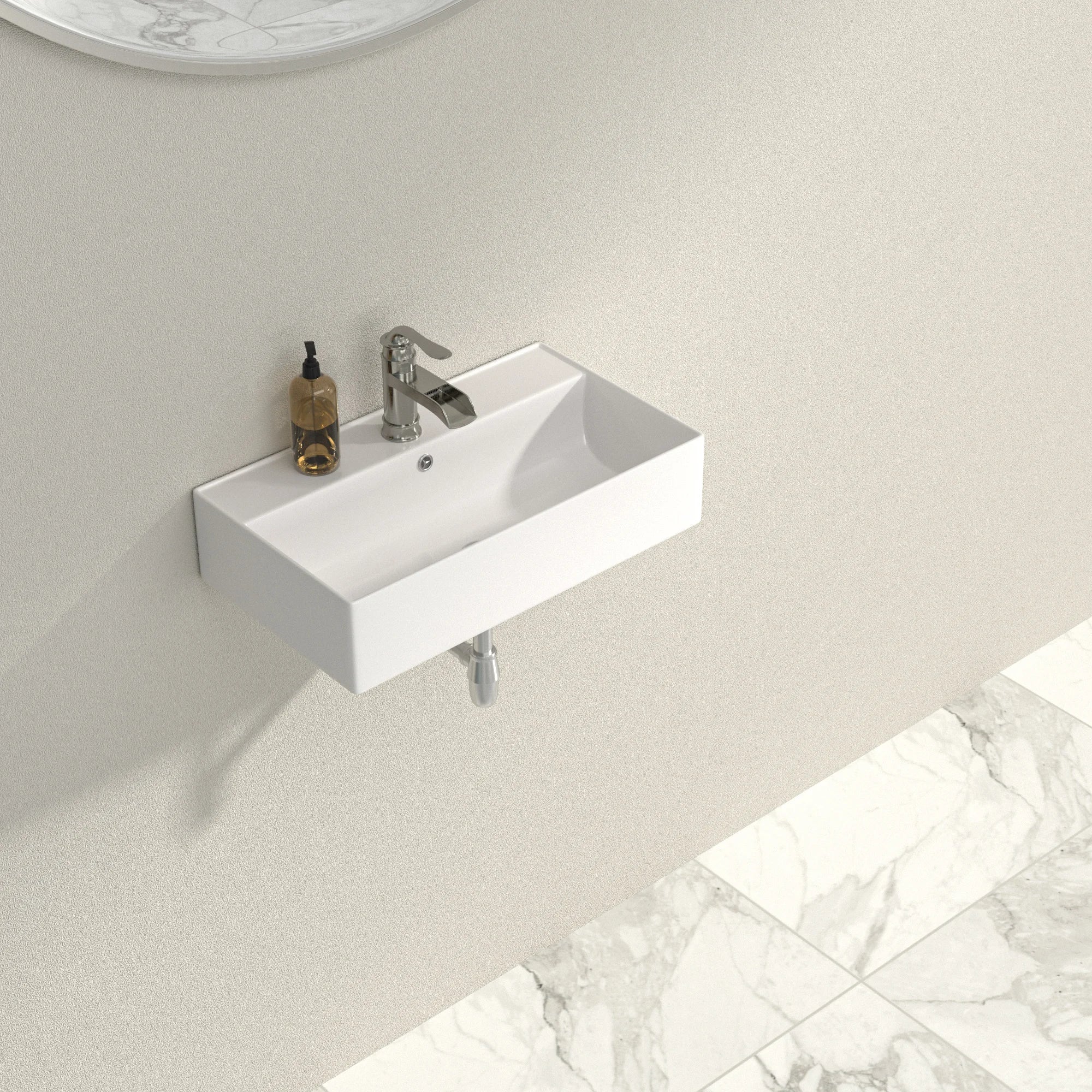 USA Stock Free Shipping White Ceramic Wash Basin 21 Inch Wall Hung Art Basin Modern Bathroom Sinks Wall Mount Hand Washing Bowl