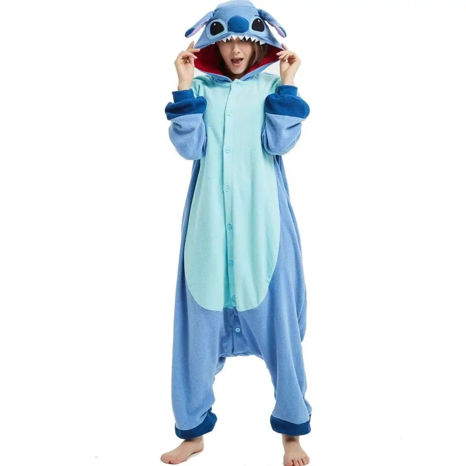 Blue Stitch Kigurumi Animal Adults Cat Bear Shark Onesies Pajama Raccoon  Costumes Dragon Jumpsuit Christmas