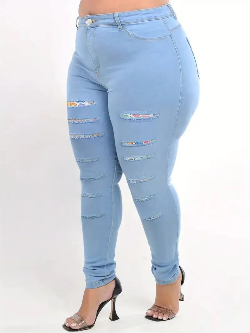 Women's High Waist Full-Length Casual Skinny Jeans Plus Size Solid Pattern Denim Fabric Washed Free Shipping USA for Autumn