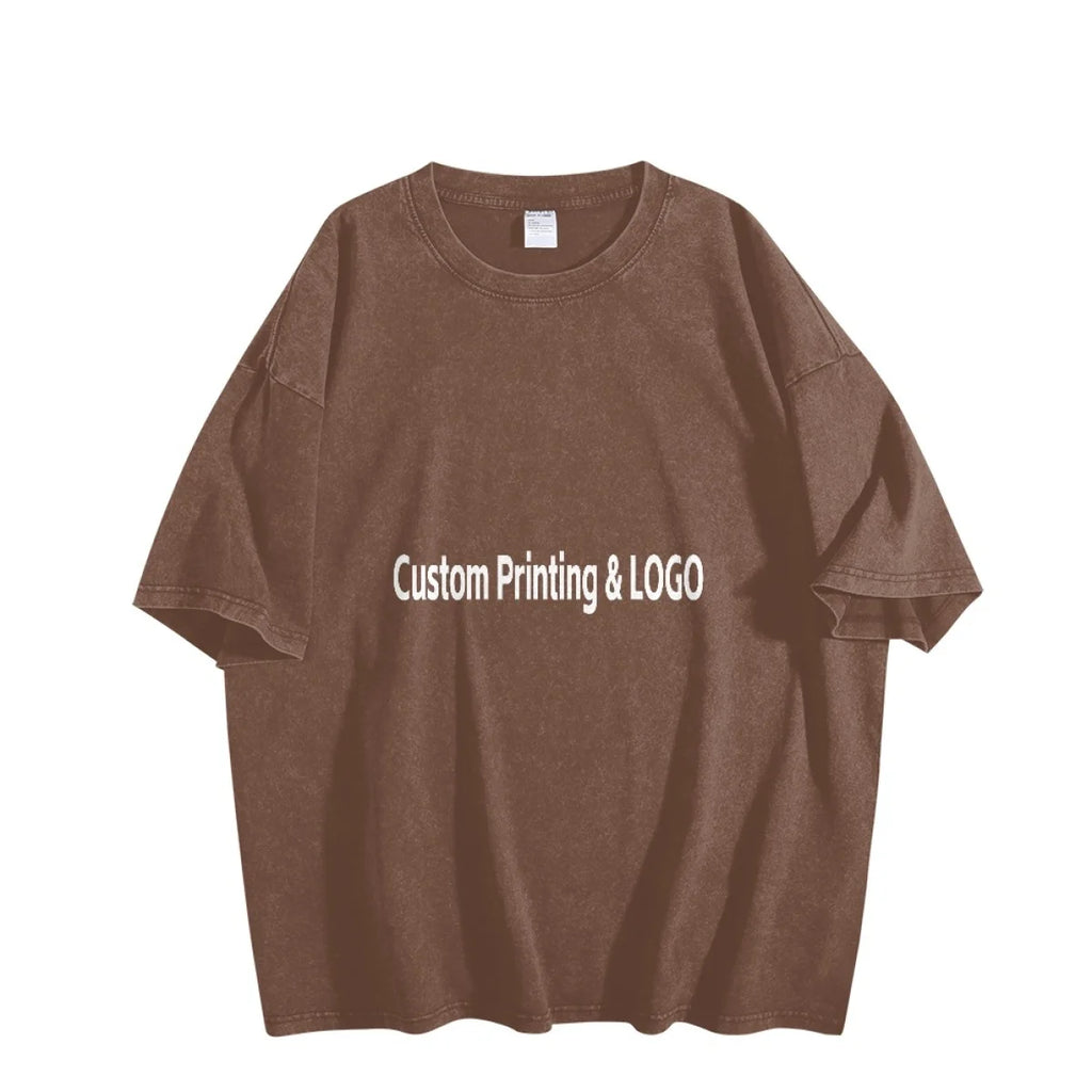 Made in USA Free Shipping  MOQ-1 3-Day Custom LOGO 2D Printing Washed 100%Cotton T-Shirt Snowflake Shirts Men's Oversize Shirts