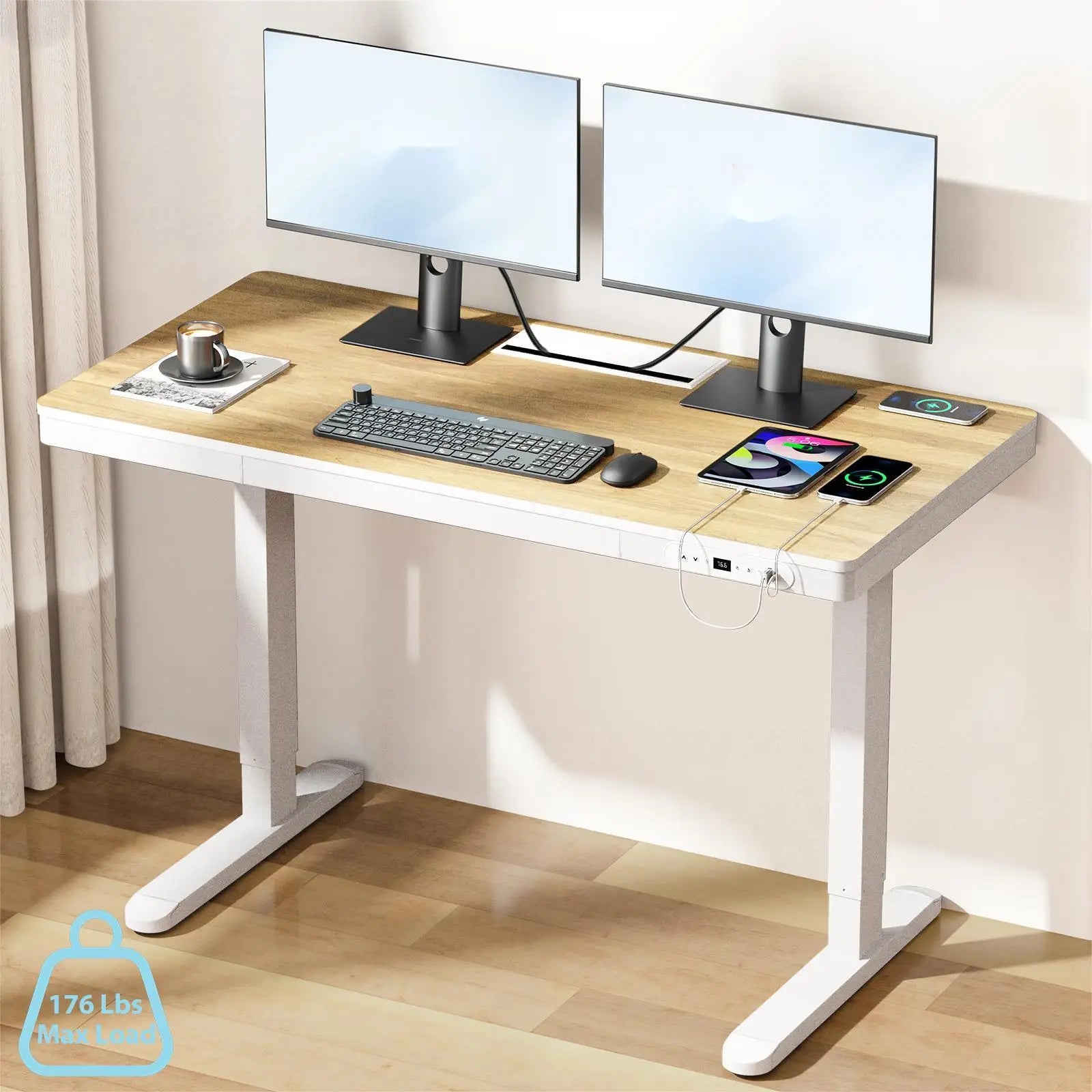 Dropshipping Height Adjustable Desk Standing Desk with Drawer,Wireless Charging & Cable Management Tray