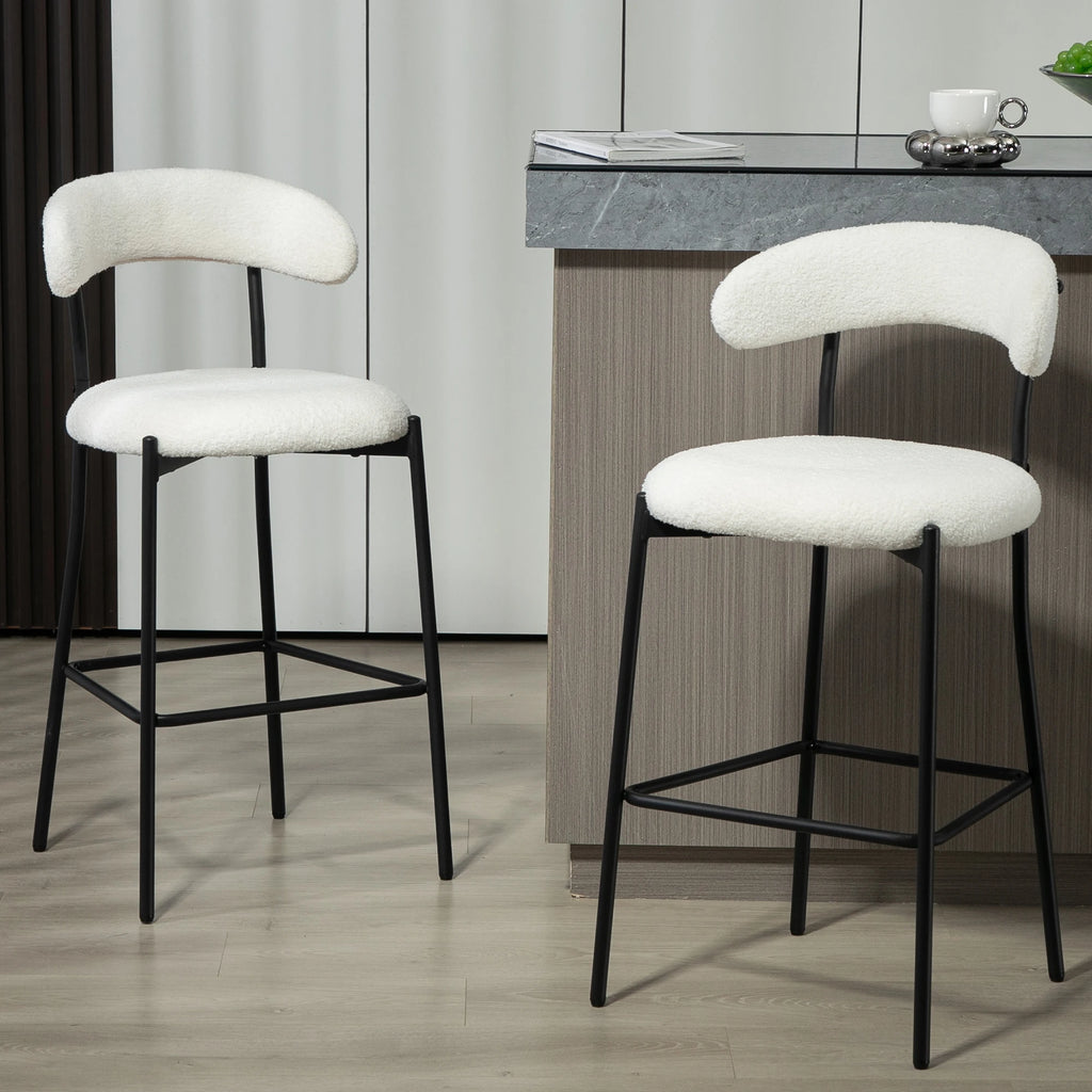 Modern Adjustable Height Bar Stools with Teddy Fabric Cover Black Powder Coating Base and Footrest for Dining