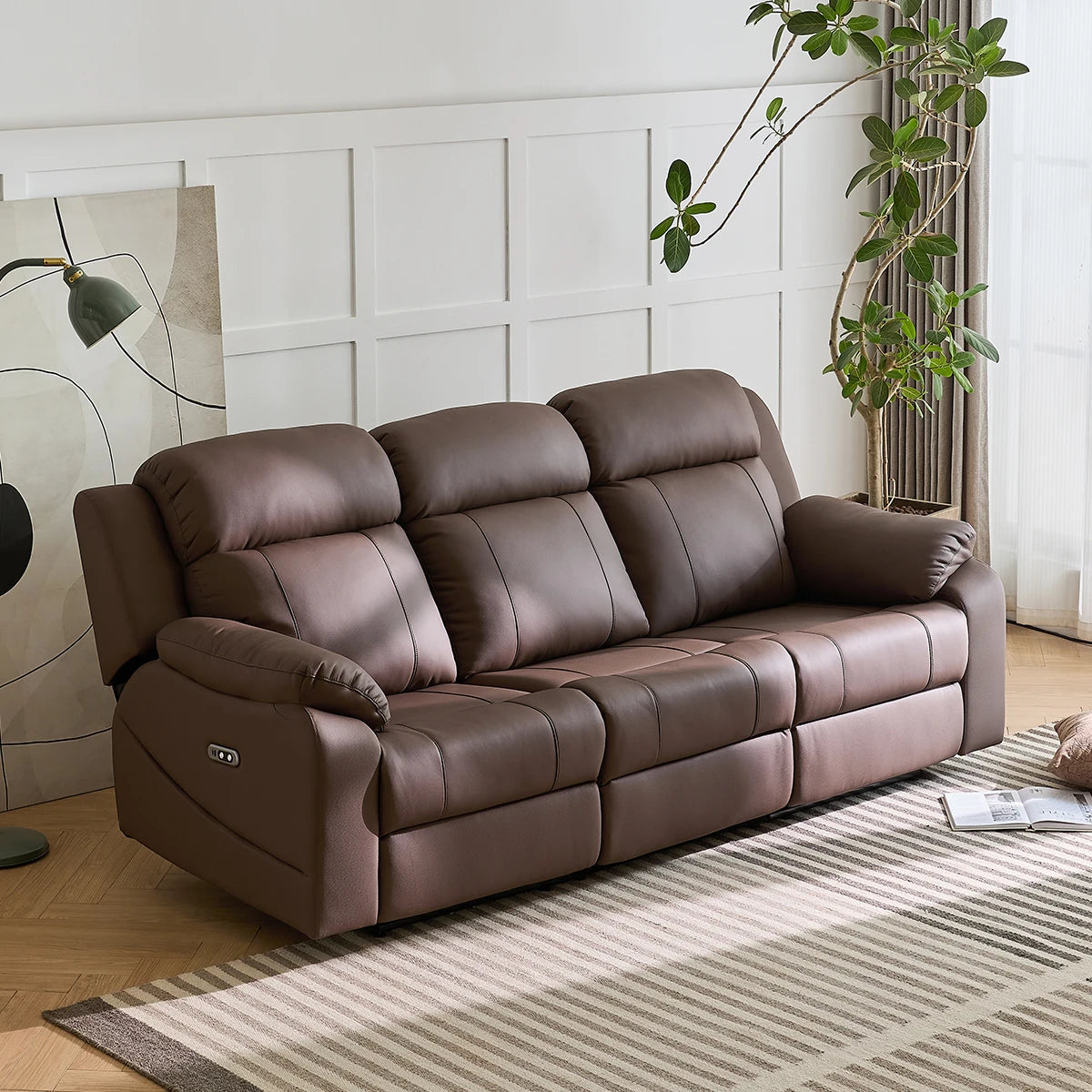 Free Shipping in Stock  Modern Living Room Furniture Leather Electric 3 Seater Recliner Sofa Set