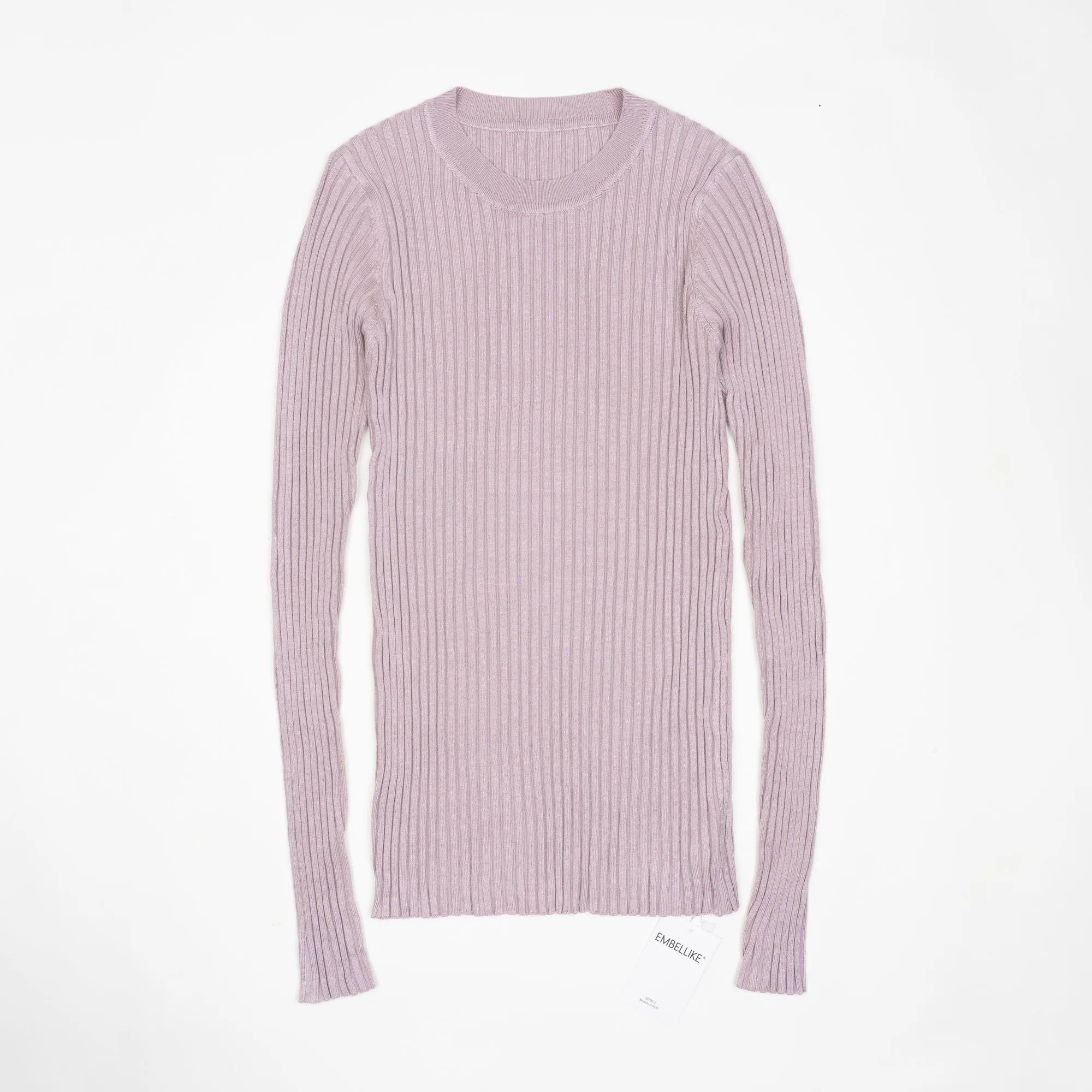 Women Sweater Pullover Basic Crew Neck Ribbed Tops Solid Knitted Jumper With Thumb Hole