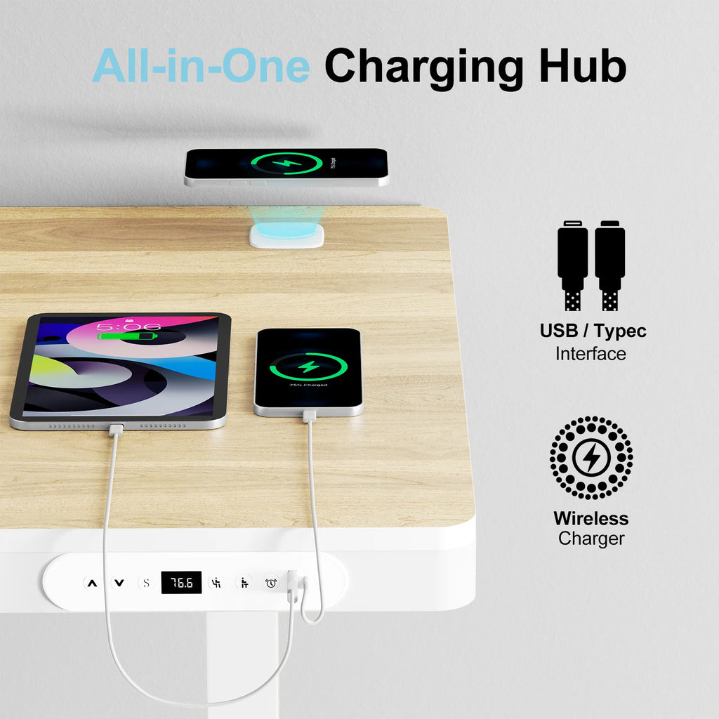 Dropshipping Height Adjustable Desk Standing Desk with Drawer,Wireless Charging & Cable Management Tray