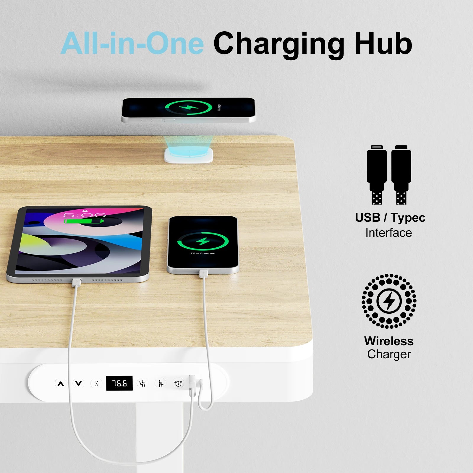 Dropshipping Height Adjustable Desk Standing Desk with Drawer,Wireless Charging & Cable Management Tray